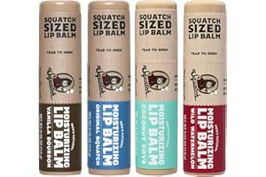 Dr. Squatch NEW Natural Lip Balm - Petrolatum, Paraben, Artificial Flavor-free - Shea Butter, Beeswax, Vitamin E - Original Squatch, Vanilla Bourbon, Coconut Cove, Wild Watermelon (0.25 oz, 4 Pack)