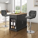 Yaheetech Bar Stools Set of 2 PU Leather Swivel Adjustable Grey view 4