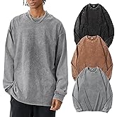 Arssm Mens Oversized T-Shirts Cotton Long Sleeve Tshirts Vintage Acid Wash Baggy Tees