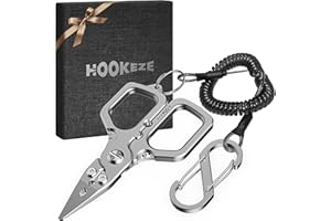 HOOK-EZE Titanium Fishing Pliers, 4.1" Saltwater Resistant Fishing Scissors,Tungsten Cutters, Knot Tying Tool with Lanyard, Split Ring Hook Remover, Gifts for Men