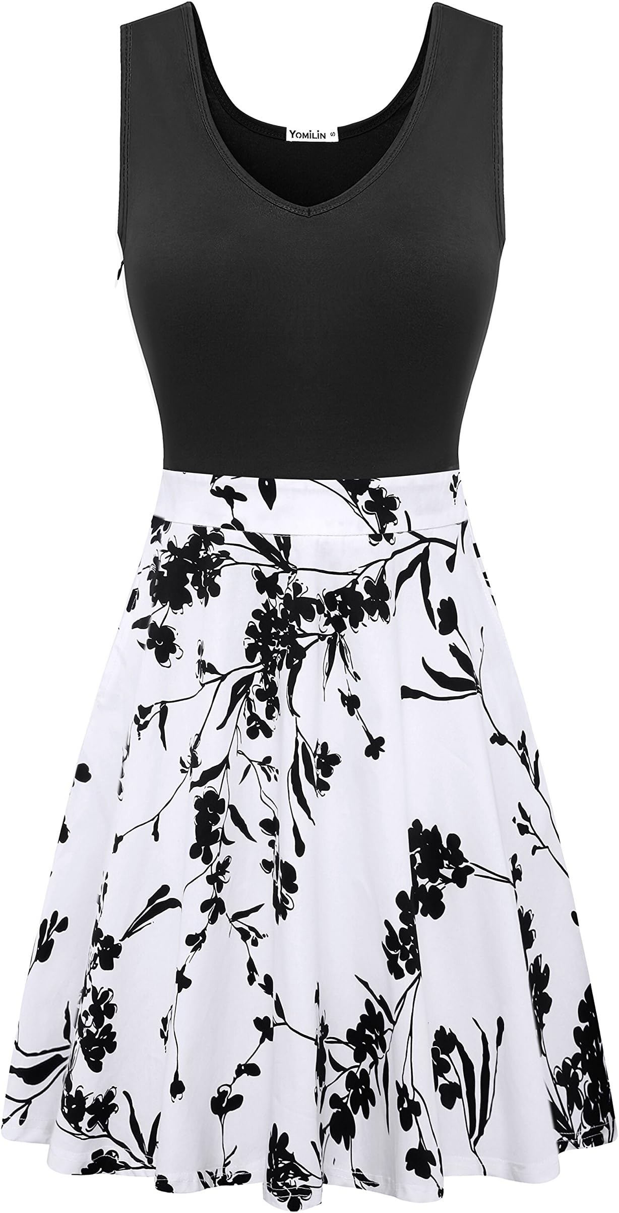 Yomilin Women's Casual Sleeveless V Neck Flare Floral Mini Party Dress Flower-01 XL