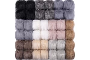 SIQUK 40 Pieces Faux Fur Pom Pom Balls DIY Faux Fox Fur Fluffy Pom Pom with Elastic Loop for Hats Scarves Gloves Bags Accesso