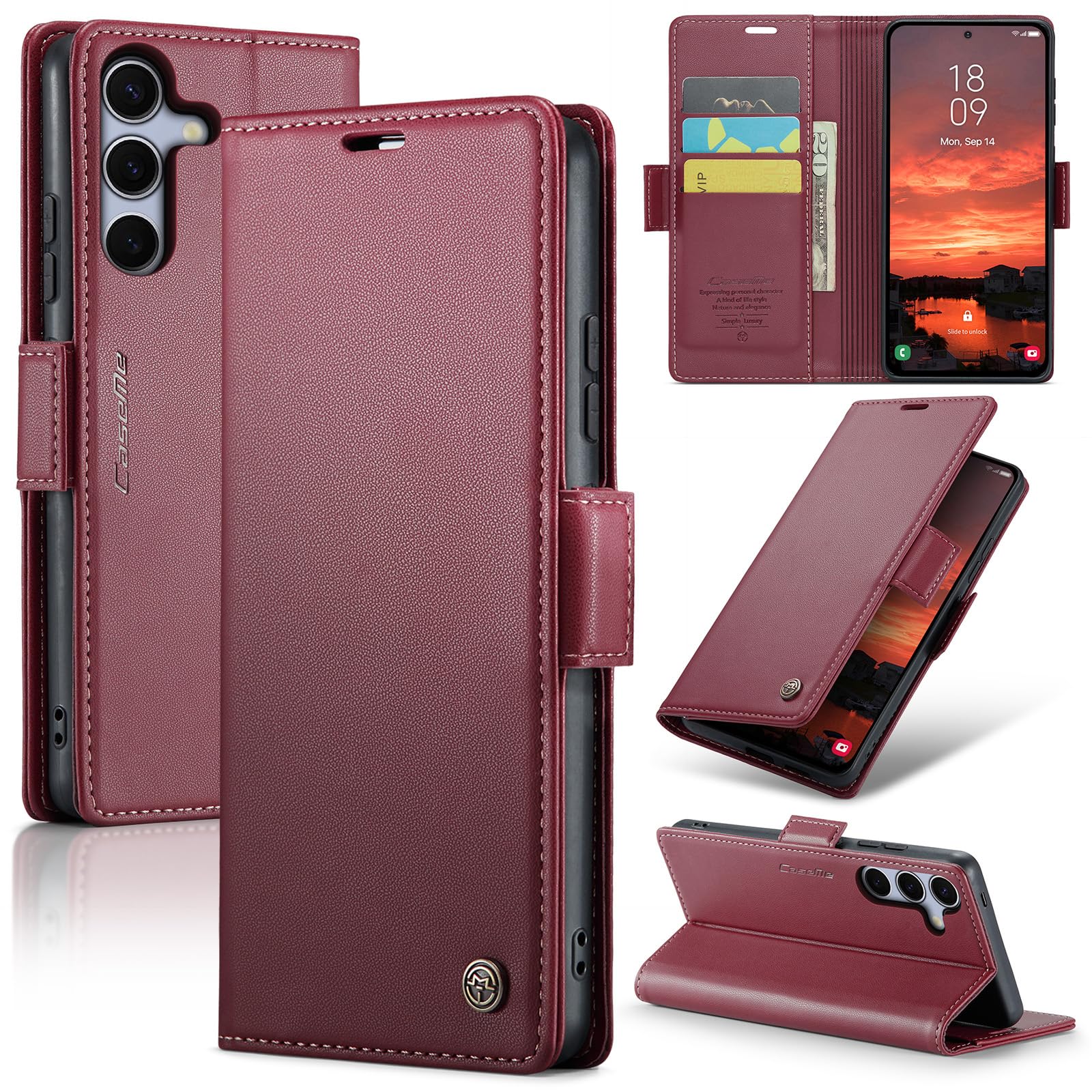 Taneny Wallet Case for Samsung Galaxy S25 FE, PU Leather Magnetic Flip Case with RFID Blocking Card Holder Kickstand for Women Men, Shockproof Durable Protective Phone Cover for Galaxy S25 FE (Red)