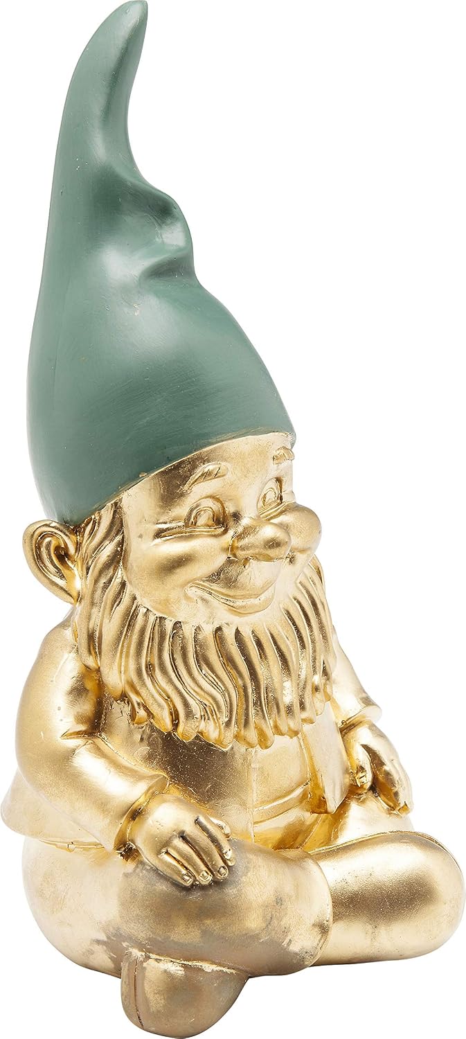 Kare Design Deco Figurine Zwerg Sitting, Gold, Green, Gnome, Dwarf Statue, Gift Idea, Table Decoration