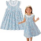 Curipeer Little Baby Girls Blue Floral Sleeveless Summer Dress Toddler Cotton Ruffled Playwear Lace Dress Beach Sundress 7T