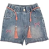 Peacolate 4-10Y Little&Big Girls Denim Summer Shorts Teens Elastic Waistband Heart Jeans