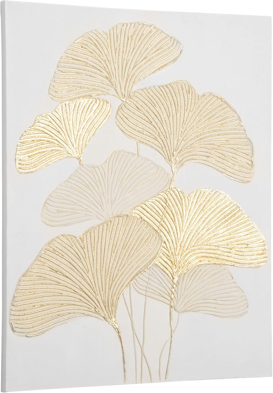 Paintings - HOMCOM Hand-Painted Canvas Wall Art for Living Room Bedroom, Painting Gold Ginkgo Leaves, 39.25