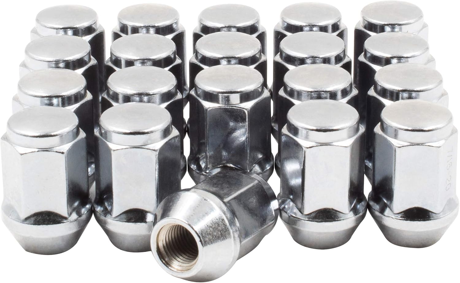 M14x1.5, Chrome 3/4 Set of 20 Lug Nuts Closed End Bulge Acorn Lug Nut