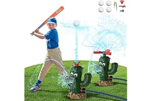 CRIEBEO 2-in-1 Sprinkler for Kids,Water Sprinklers T Ball Set for Kids,Water Baseball Outdoor Toys for Backyard Water Fun (Cactus 2in1)