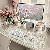 HAOCOO Cute Bow Floral Desk Mat for Keyboard and Mouse, Waterproof Desk Matt for Desktop, Non-Slip Large Mouse Pad, Keyboard Mat with Stitched Edge, Desk Pad Mat for Office