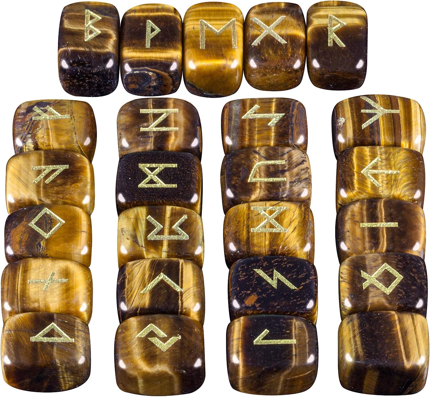 Indoor Fountains & Accessories - mookaitedecor Rune Stones Set with Engraved Elder Futhark Alphabet Crystal Meditation Divination,Tiger's Eye