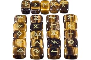 mookaitedecor Rune Stones Set with Engraved Elder Futhark Alphabet Crystal Meditation Divination, Tiger's Eye