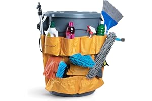 MERHOFF & LARKIN Yellow Trash Can Caddy Bags For Garbage Bins | Brute Compatible | Fits 32-55 Gallon Can | Heavy Duty Vinyl | Large Commercial Size | Organizer For Cleaning, Maid, & Janitorial Duty (1 Pack)