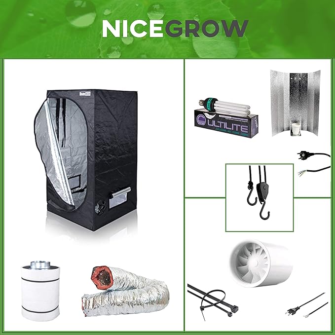 Nice Grow Growset Dark Box 80 ESL 125W (85W Verbrauch) Quietline 100mm Aktivkohlefilter