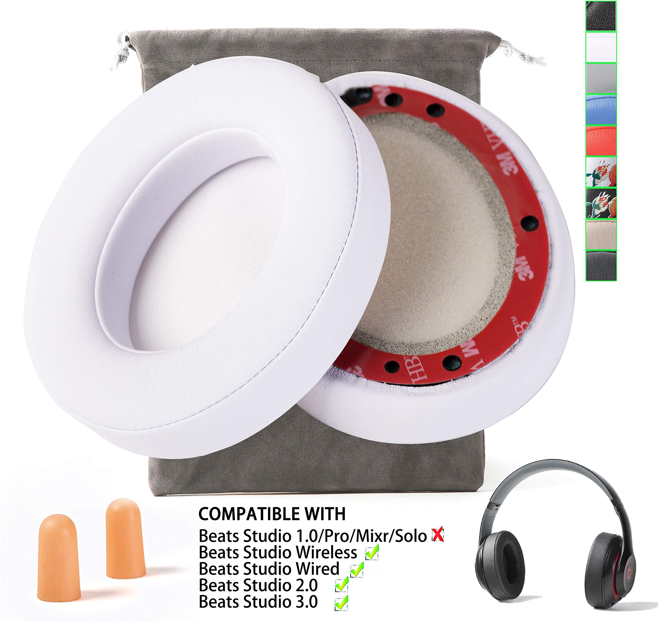 EARSUN Replacement Beats Studio 2 Beats Studio 3 Wireless Ear Cushions Pads Muffs for Over Ear Headphones Wireless B0501 Wired B0500 (Not Compatible Any Other Models !!!) - White