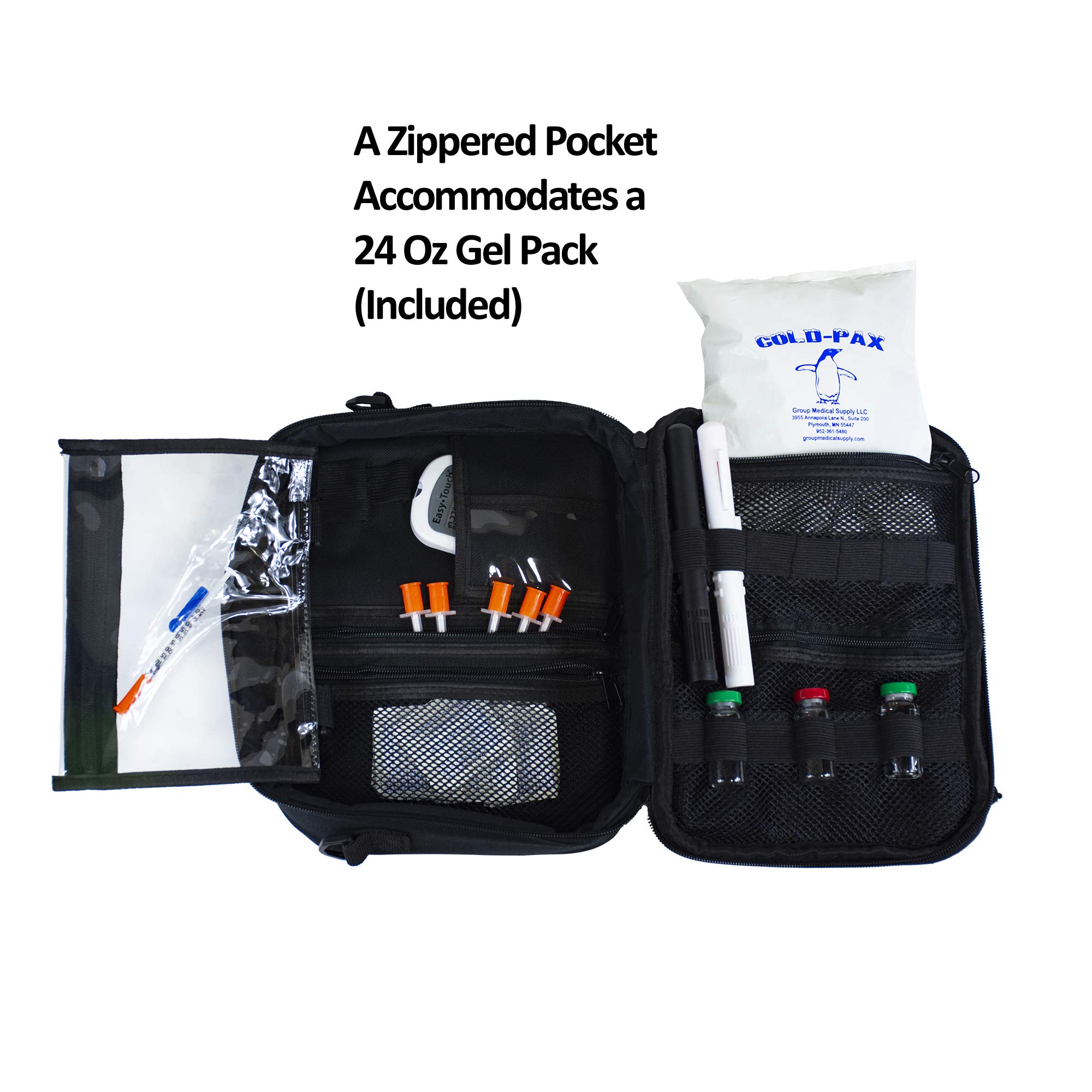ChillMED Premier Diabetic Travel Bag with Shoulder Strap & One 24 oz Cold Pack for 24 Hours Cold