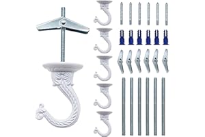 NACETURE E Style Ceiling Hooks for Hanging Plants – 6 Pcs White Plant Hooks for Hanging Baskets Outdoor or Indoor - Swag Hook
