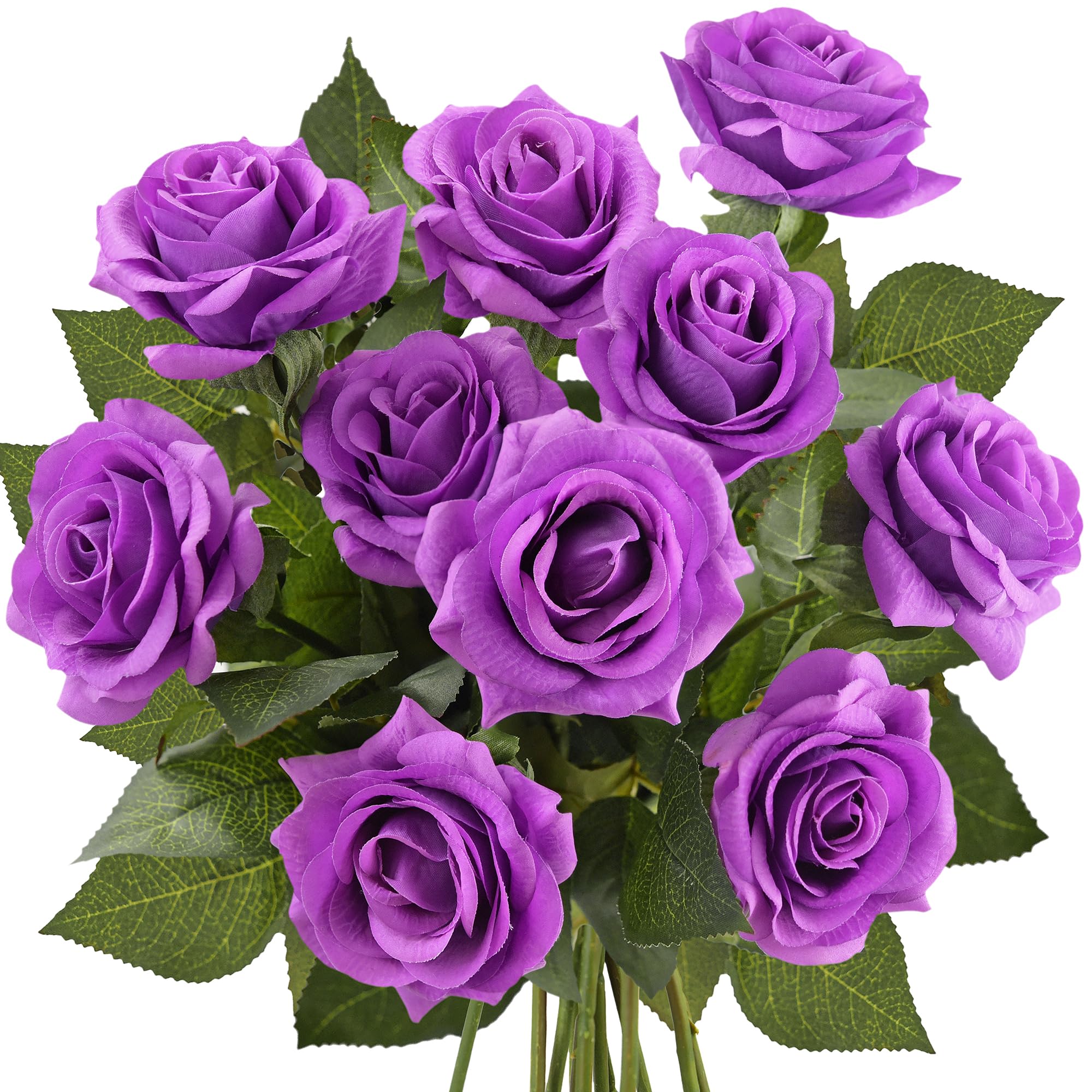 FiveSeasonStuff 10 Stems Real Touch Roses Artificial Flower Silk Roses ‘Petals Feel and Look like Fresh Roses' Bouquet of Flowers Floral Arrangements (Violet)