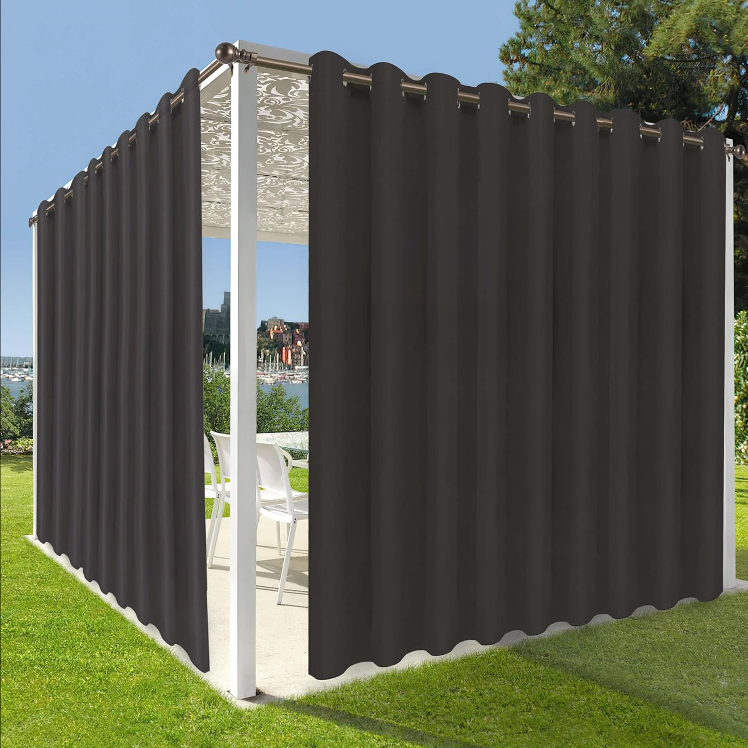 Outdoor Curtains - OutdoorLines Waterproof Outdoor Curtains for Patio-Privacy Sun Blocking Grommet Curtain Panel Weatherproof, UV Resistant Curtains for Gazebo, Front Porch, Pergola Chocolate 150W x 95L Inch 1 Panel