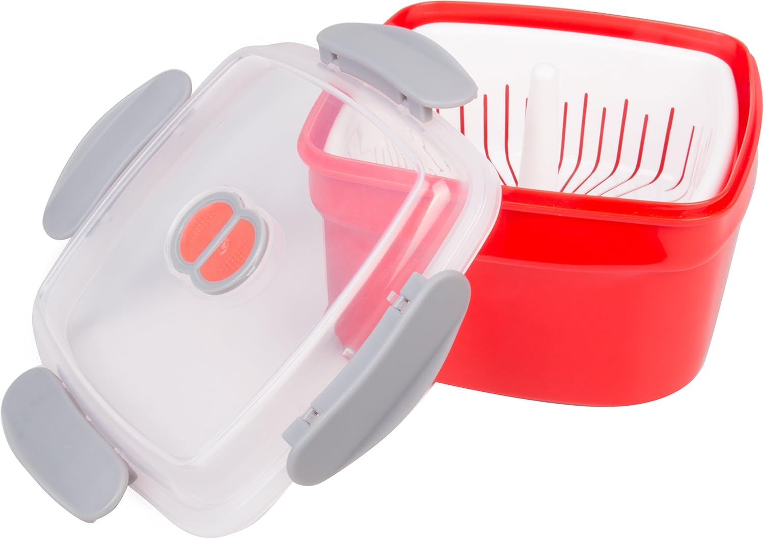 Microwave Cookware Steamer- 3 Piece Microwave Cooker w Food Container, Removable Strainer and Locking Steam Vent Lid- BPA Free, Fridge and Freezer Safe | 1.3 Liters, 6x6x4 Inches: Kitchen & Dining