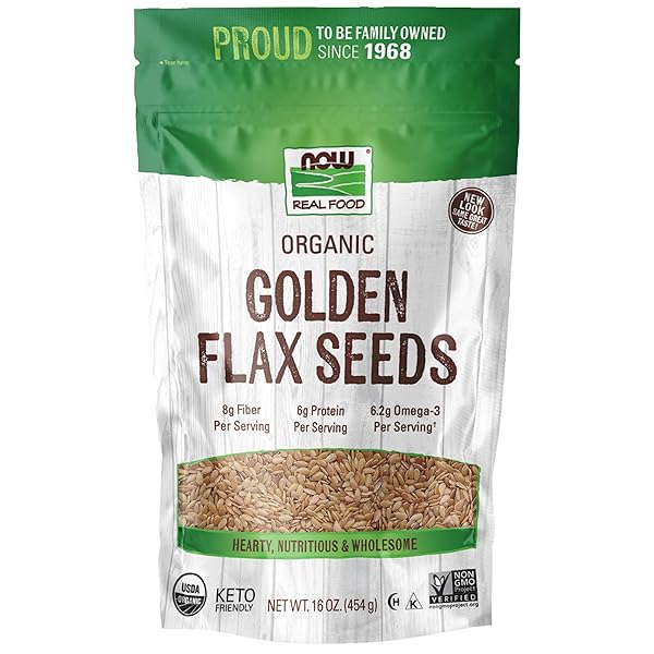 NOW FOODS, ORGANIC GOLDEN FLAX SEEDS, SOURCE OF ESSENTIAL FATTY ACIDS AND FIBER, CERTIFIED NON-GMO, 16-OUNCE (PACKAGING MAY VARY)