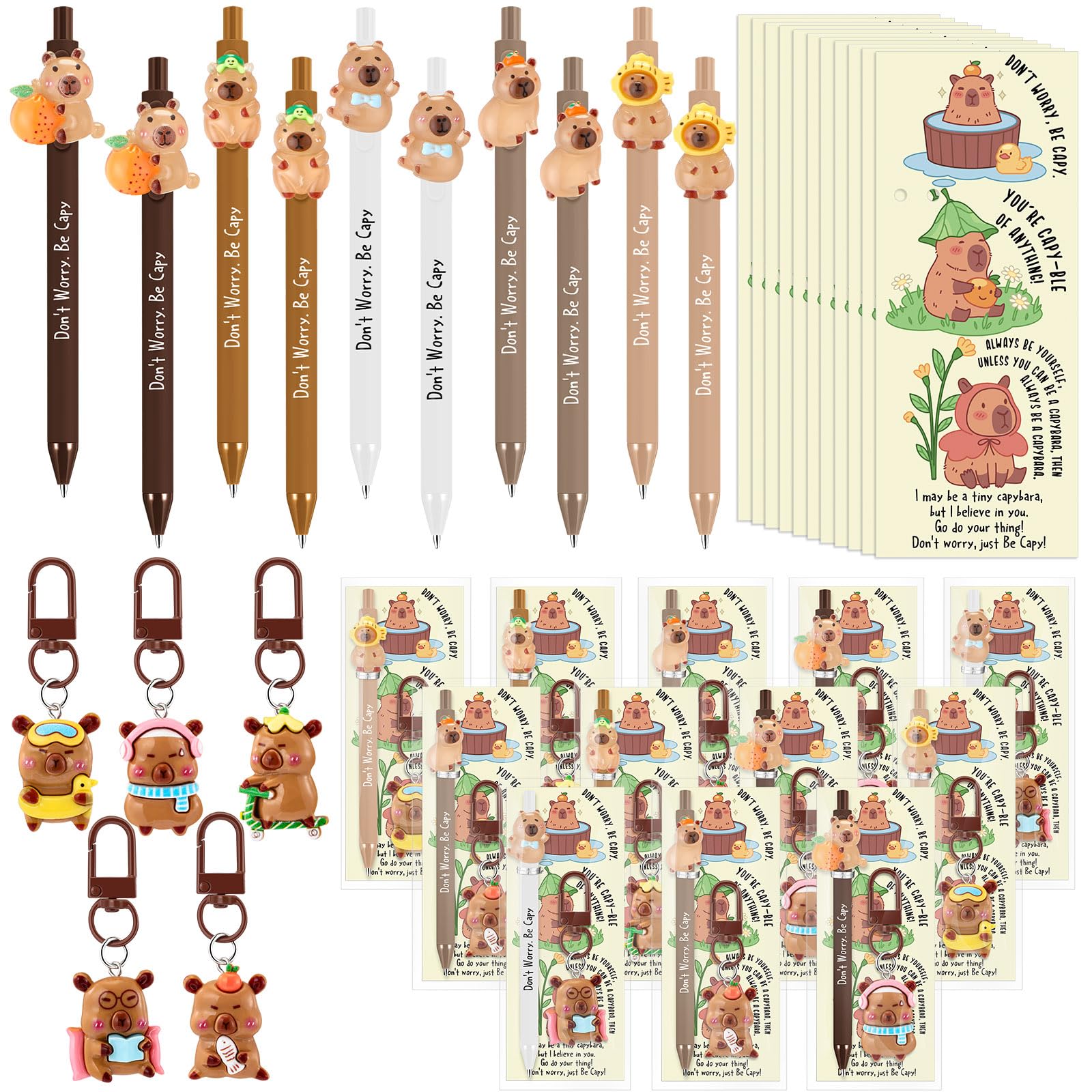 Photo 1 of Sayglossy 20 Set Motivational Capybara Appreciation Gifts Bulk Inspirational Capybara Ballpoint Pens Funny Keychains Bookmarks Affirmation Back to School Gift for Student Teacher Veterinarian Coworker