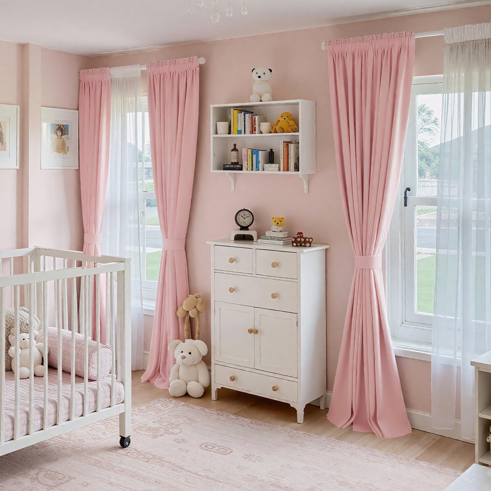 NICETOWN Baby Pink Velvet Curtains 84 inch Long 2 Panels for Girls, Noise Reduction Rod Pocket Design Soft Luxury Window Treatments for Nursery, W52 x L84 Image