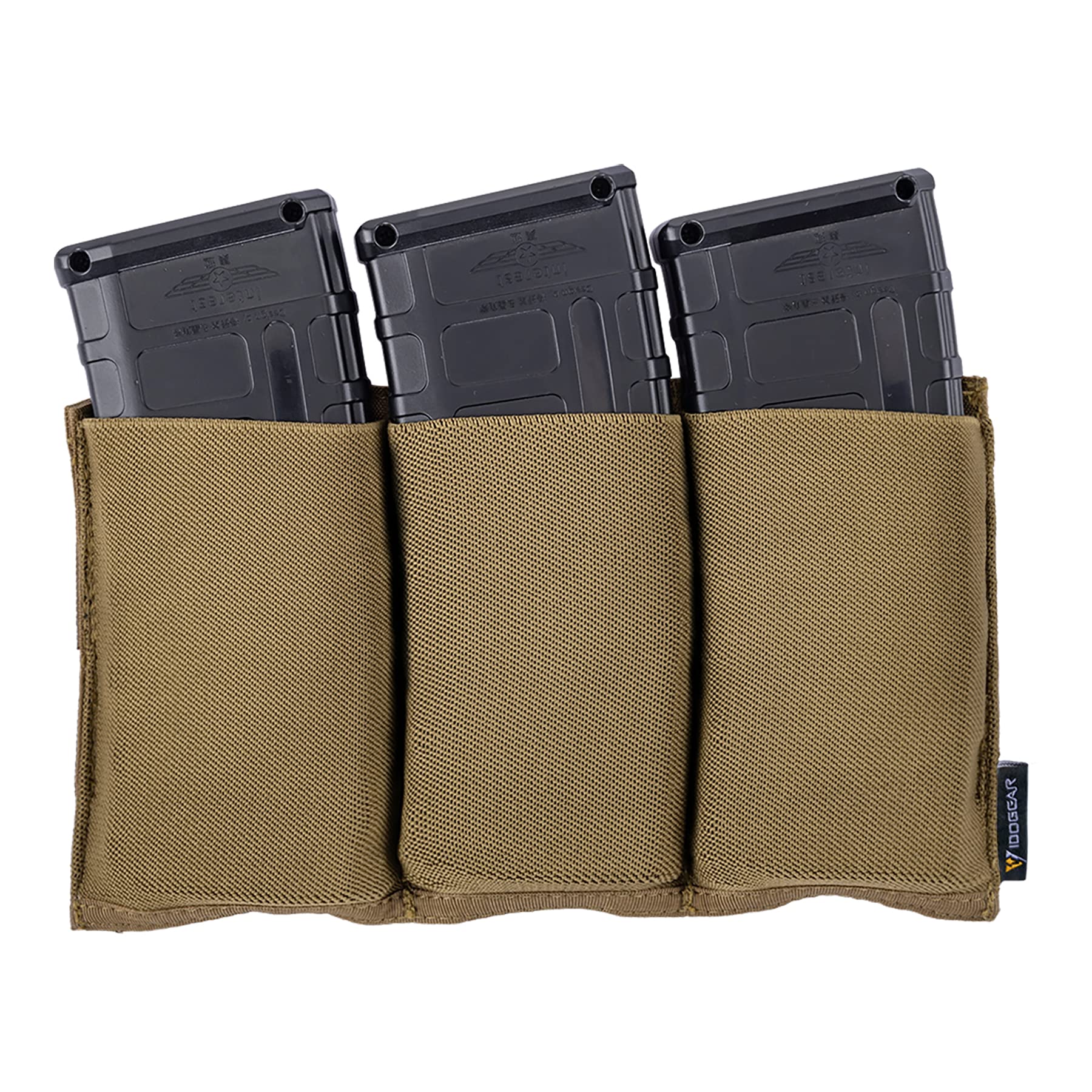 IDOGEAR Triple Magazine Pouches Molle Elastic Mag Pouch Open-top Mag Carrier for M4/M16/AR 5.56mm Rifle Magazines (Coyote Brown)
