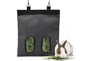 PACKSTAR Rabbit Hay Feeder bag,Rabbit Hay Feeder,Bunny Hay Bag,2 Holes Large Capacity 600D Rpet Hay Hanging Feeder Storage for Rabbit,Guinea Pig, Chinchilla