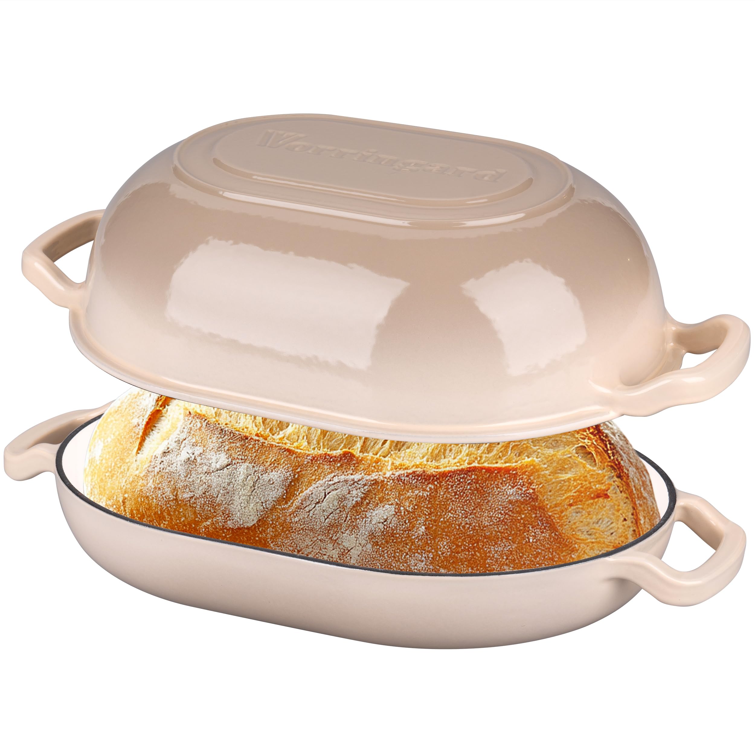 Photo 1 of VORRINGARD Enameled Cast Iron Sourdough Bread Oven, Dutch Oven, Loaf Cast Iron Bread Pan for Homemade Bread Baking, Meatloaf Pan with Lid, 7QT, Latte