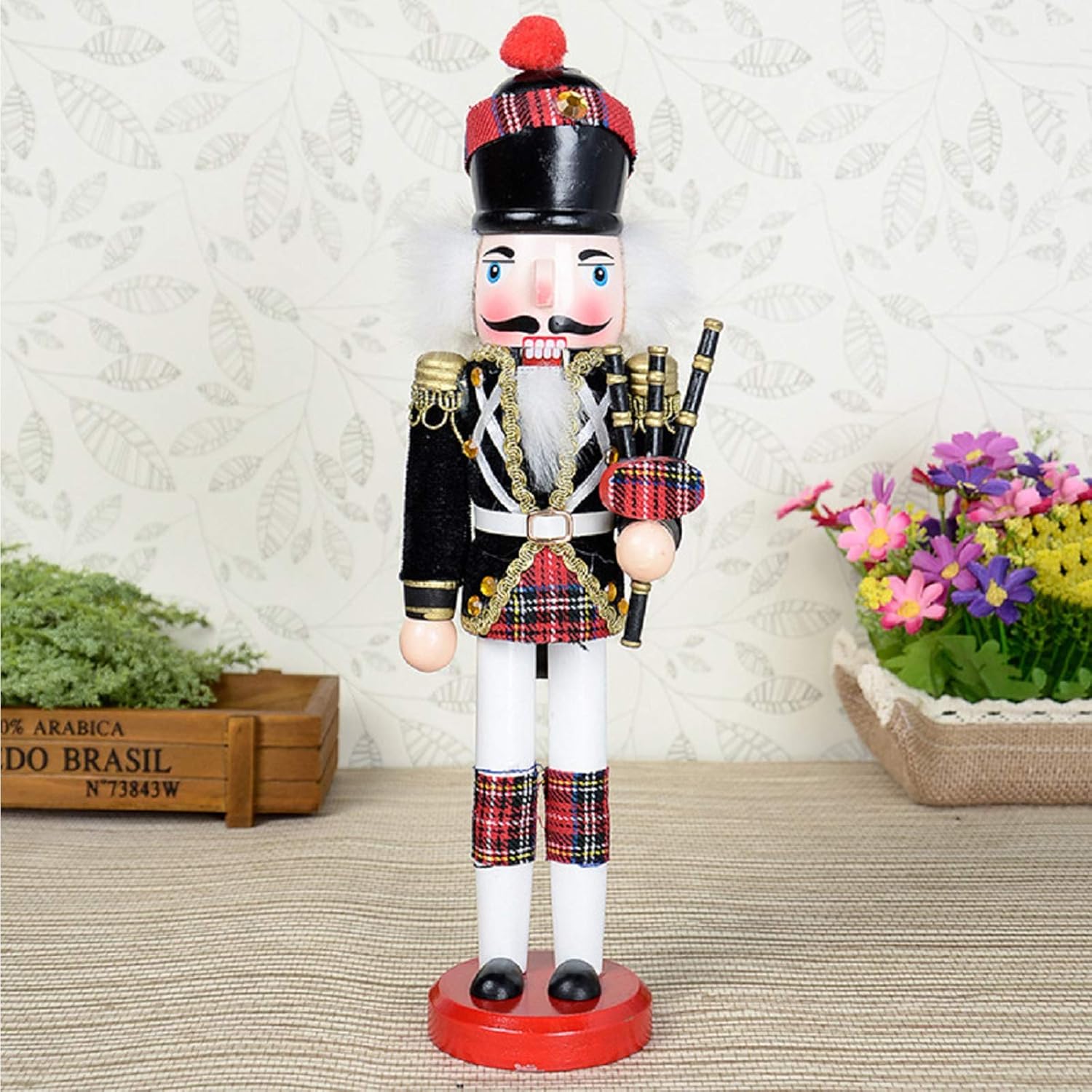 Nutcrackers - Happy L Nutcracker Christmas Decorations, 12 Inch Traditional Wooden Nutcrackers King Soldier, Festive Xmas Decor for Shelves and Tables (Bagpipe)