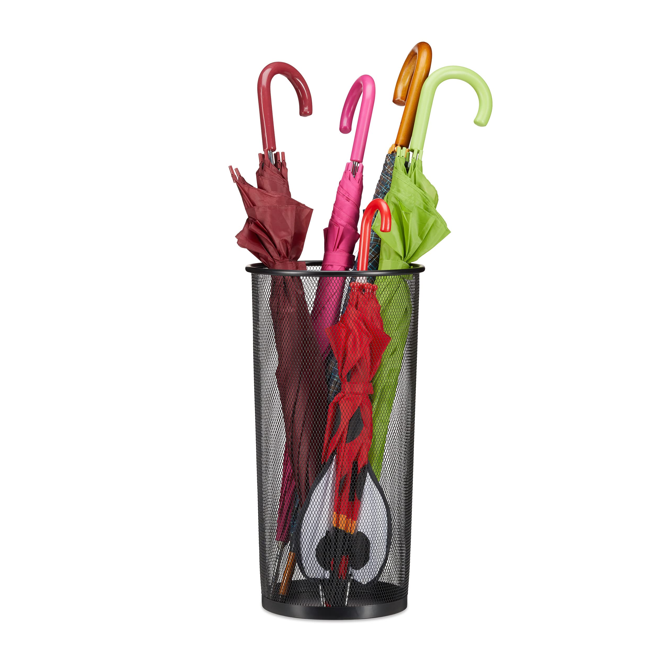 Relaxdays Metal Umbrella Stand, Walking Stick Holder, Metal Mesh, 26cm Ø, 50 cm Tall, Black