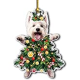 2025 West Highland White Terrier Dog Christmas Ornament - Adorable Dog Dressed as a Christmas Tree - Fun and Festive Acrylic Decoration