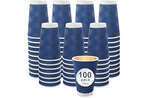 Coffee Cups, RAZCC 100 Pack 16 oz Disposable Insulated Paper Cups, Corrugated Kraft Ripple Wall Cup Suitable for Hot and Cold