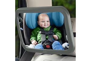 GORILLA GRIP Baby Car Mirror, Rear Facing Travel Gear, Back Seat 360° Rotation Mirrors, Great Visibility, Child and Infant Backseat Safety, Secure Straps, Easy Install Accessories for Babies, Gray
