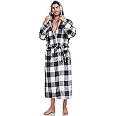 VintageClothing Mens Hooded Robe Plush Fleece, Soft Fluffy House Coat Lounge Robe Full Length Bathrobes with Pockets