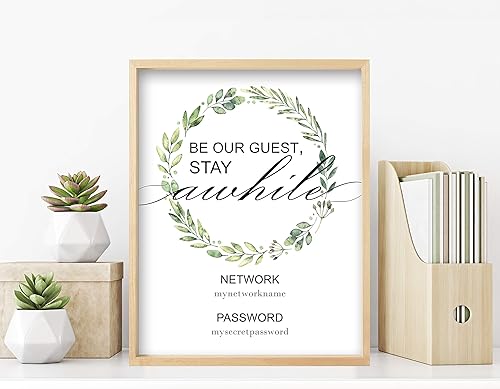 Amazon Com Be Our Guest Wifi Sign Unframed Print Multiple Sizes Stay A While Sign Guestroom Decor Be Our Guest Stay Awhile Wall Decor Be Our Guest Sign Handmade
