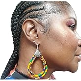 African Cloth Double Loop Earrings - Women's Ankara & Kente Afrocentric Hoop Earrings.