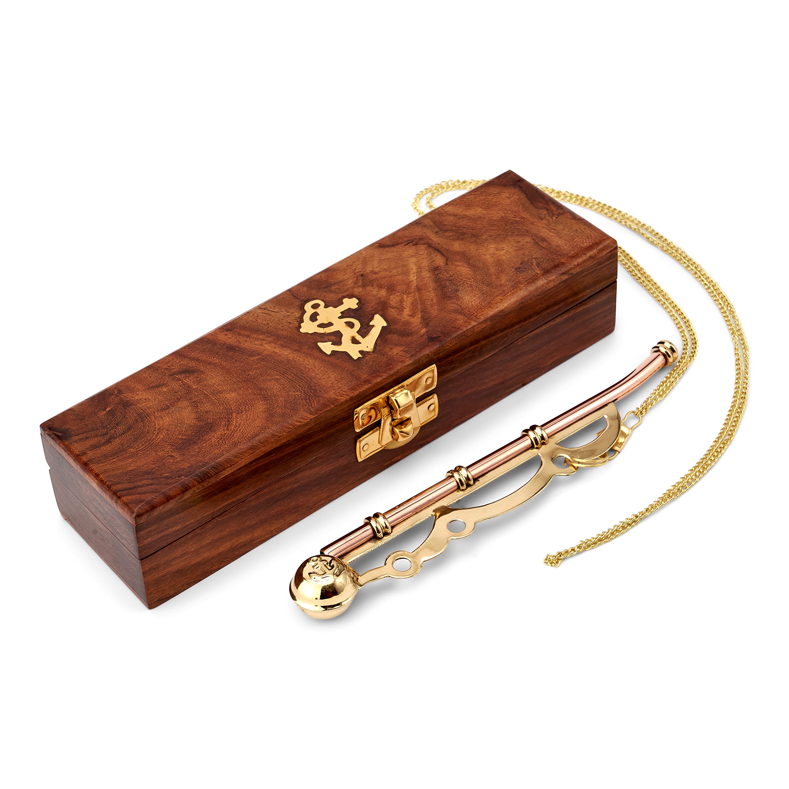 NKlaus 16 cm Maritime Boatman Whistle with Chain in in Wooden Box Made of Brass and Copper 11516