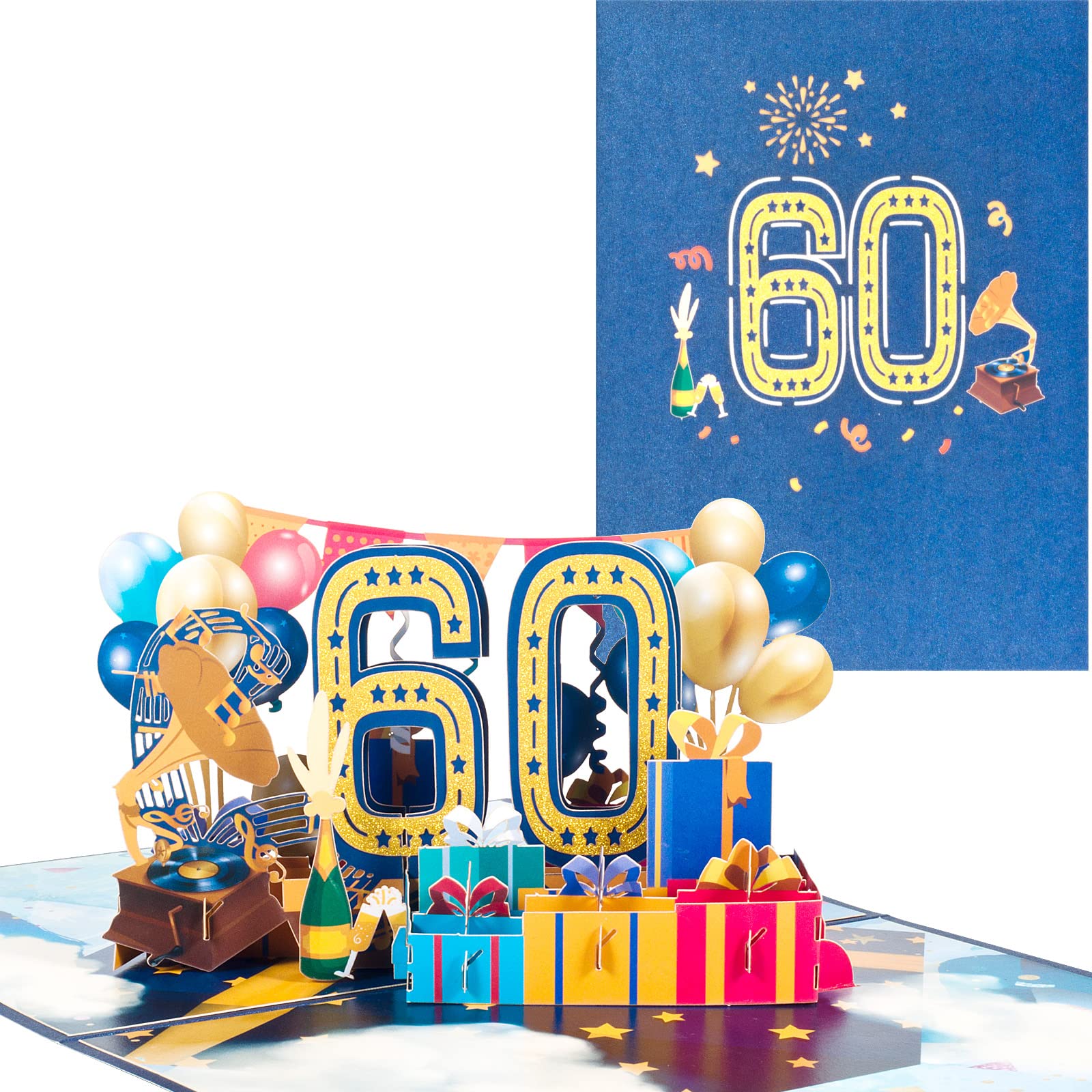 60th Birthday Card, Pop Up Card for Year of Age Birthday Party, 3D Birthday Cards, Happy Birthday Greeting Cards, Anniversary Card, Folding Card