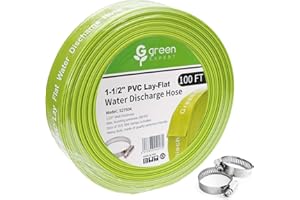 G GREEN EXPERT Green Expert 1-1/2" ID PVC Lay-Flat Discharge and Backwash Hose 100 Feet Heavy Duty Pool Hose with Clamps Easy Installation for Water Removal Compatible with Filters Pumps 527504