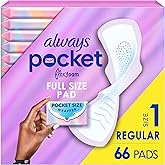 Always Pocket Feminine Pads with FlexFoam, Size 1, Regular, with Wings, Unscented, 66 Count (3 Packs of 22)
