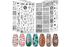 Nail Stamping Plate, DANNEASY 6 Pieces Nail Stamp Nail Stencils Flower Leaf Heart Stamping Plates For Nails Nail Design Kit Manicure Template Set (Lovely Series)