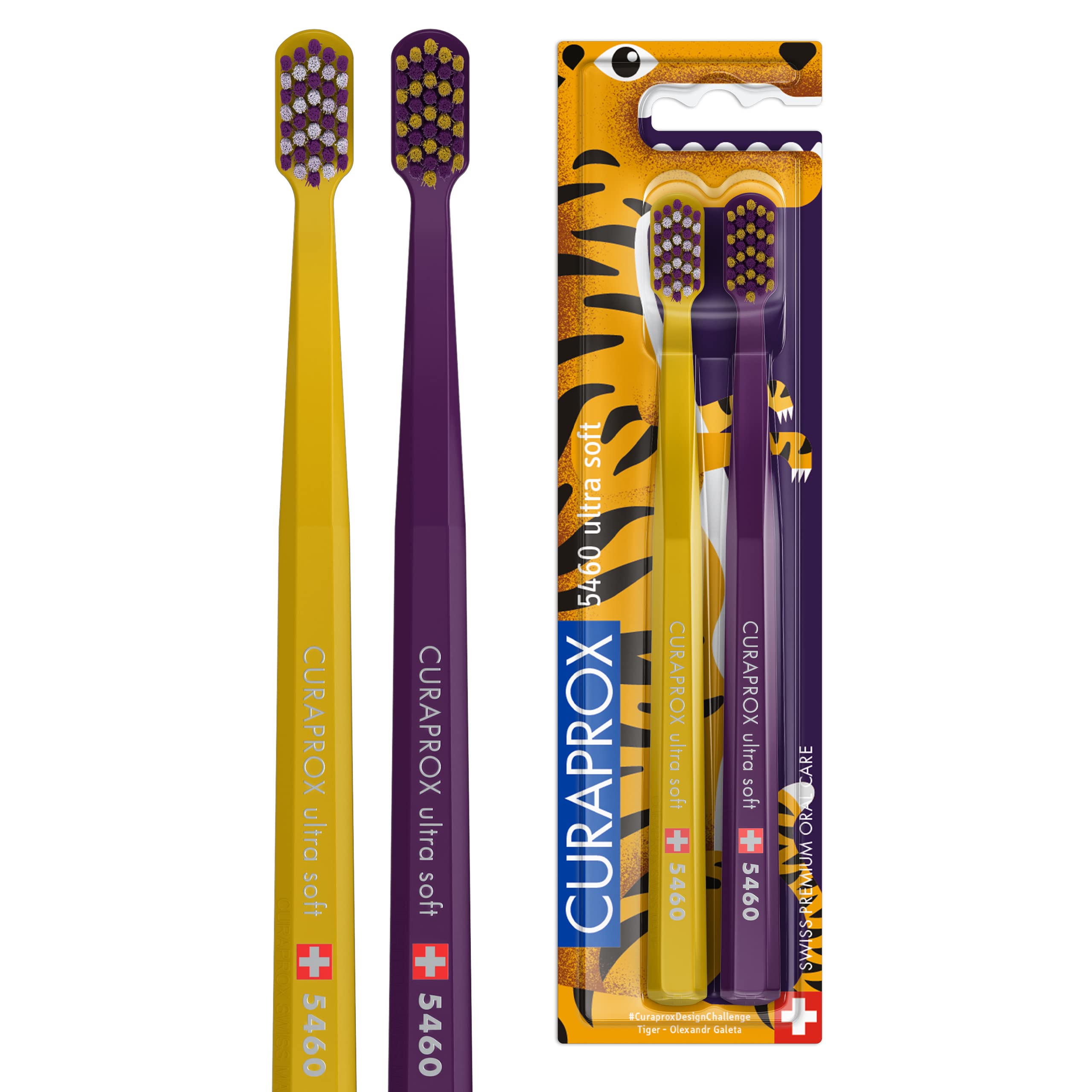 Curaprox CS 5460 Manual Toothbrush Ultra Soft, Special Edition: Tiger, 2 Pieces, Soft Toothbrush