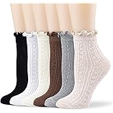 Mcool Mary Womens Crew Socks Ruffle Casual Cotton Frilly Breathable Cute Knit Lettuce Trim Dress Ankle Socks 6 Pack