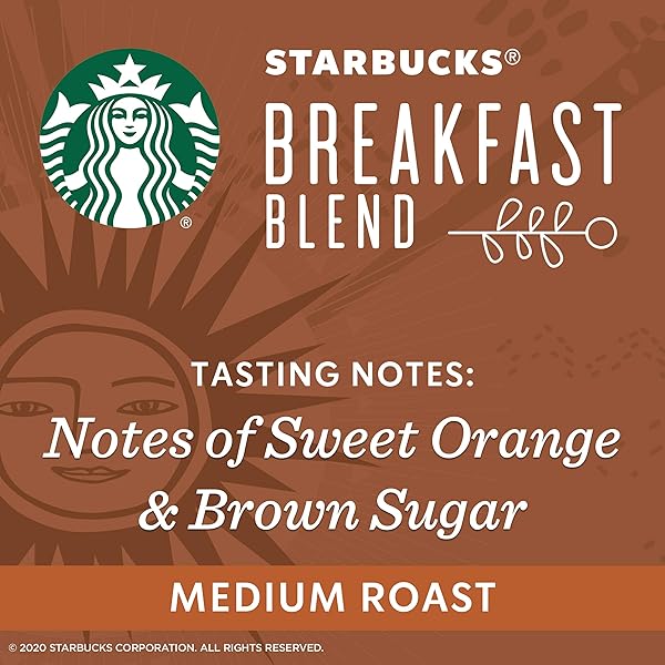 STARBUCKS MEDIUM ROAST K-CUP COFFEE PODS — BREAKFAST BLEND FOR KEURIG BREWERS — 1 BOX (10 PODS)