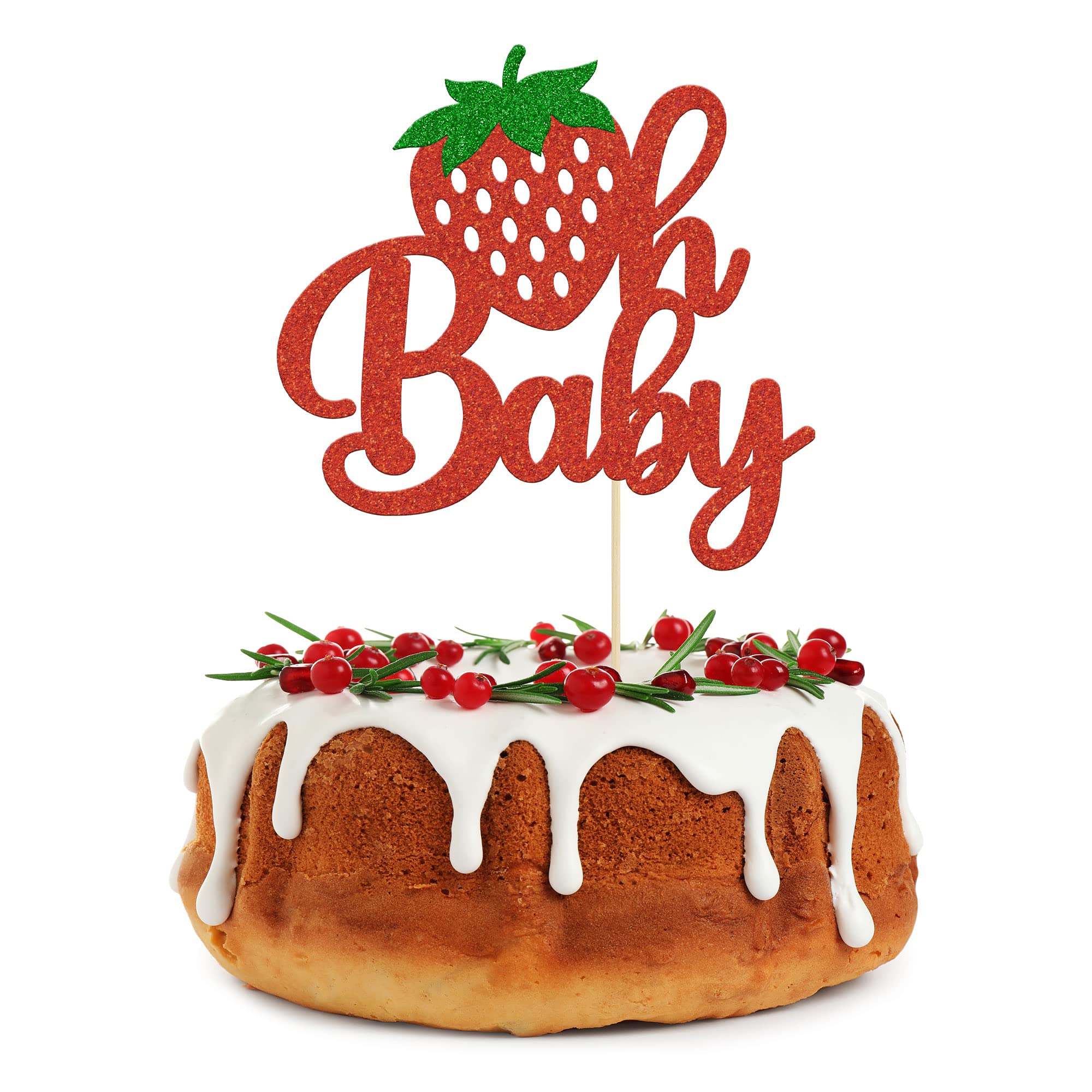 Photo 1 of 1Pc Strawberry Oh Baby Cake Topper Red Glitter Babyshower Strawberry Cake Pick Decoration for Sweet Fruit Theme Baby Shower Kids Birthday Party Supplies