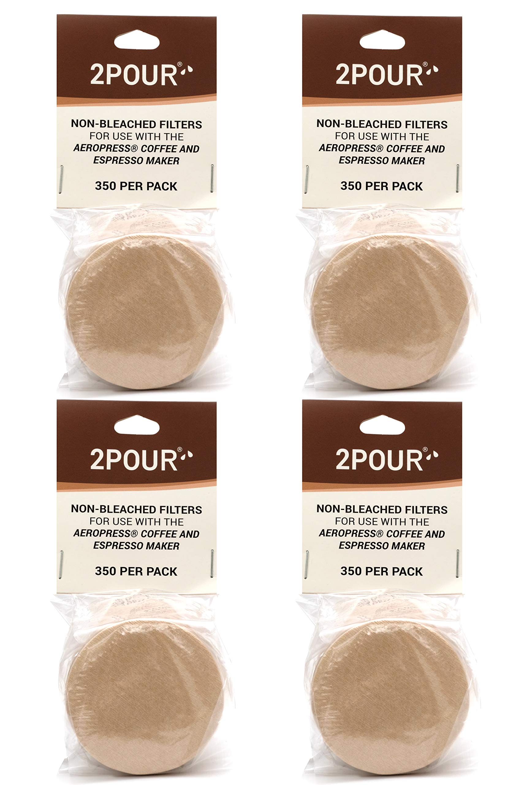 1400x (4 Packs) Reusable Replacement Paper Filters for Use with The Aeropress® Coffee Maker/Aeropress® Go - Vegan Non Bleached Natural - 2POUR®