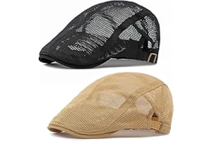 Kenswalk 2 Pieces Newsboy Cap Cotton Adjustable Breathable Summer Cap Adjustable Beret Cap Cabbie Flat Cap