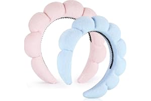 DiyJibb Spa Headbands for Women Ladies- Puffy Makeup Headband Combo Pack- Set of 2 Terry Towel Cloth Fabric Hair Bands for Washing Face(Pink & Blue)